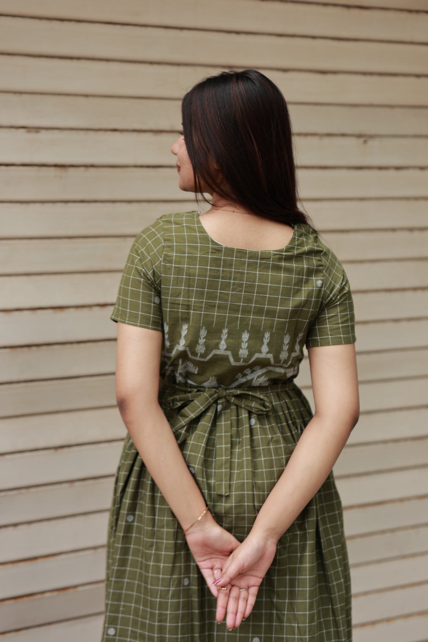 Handloom Jamdani - Maternity / Feeding - Maxi/Gown - Cotton Lining - Double side Zips - Pista Green