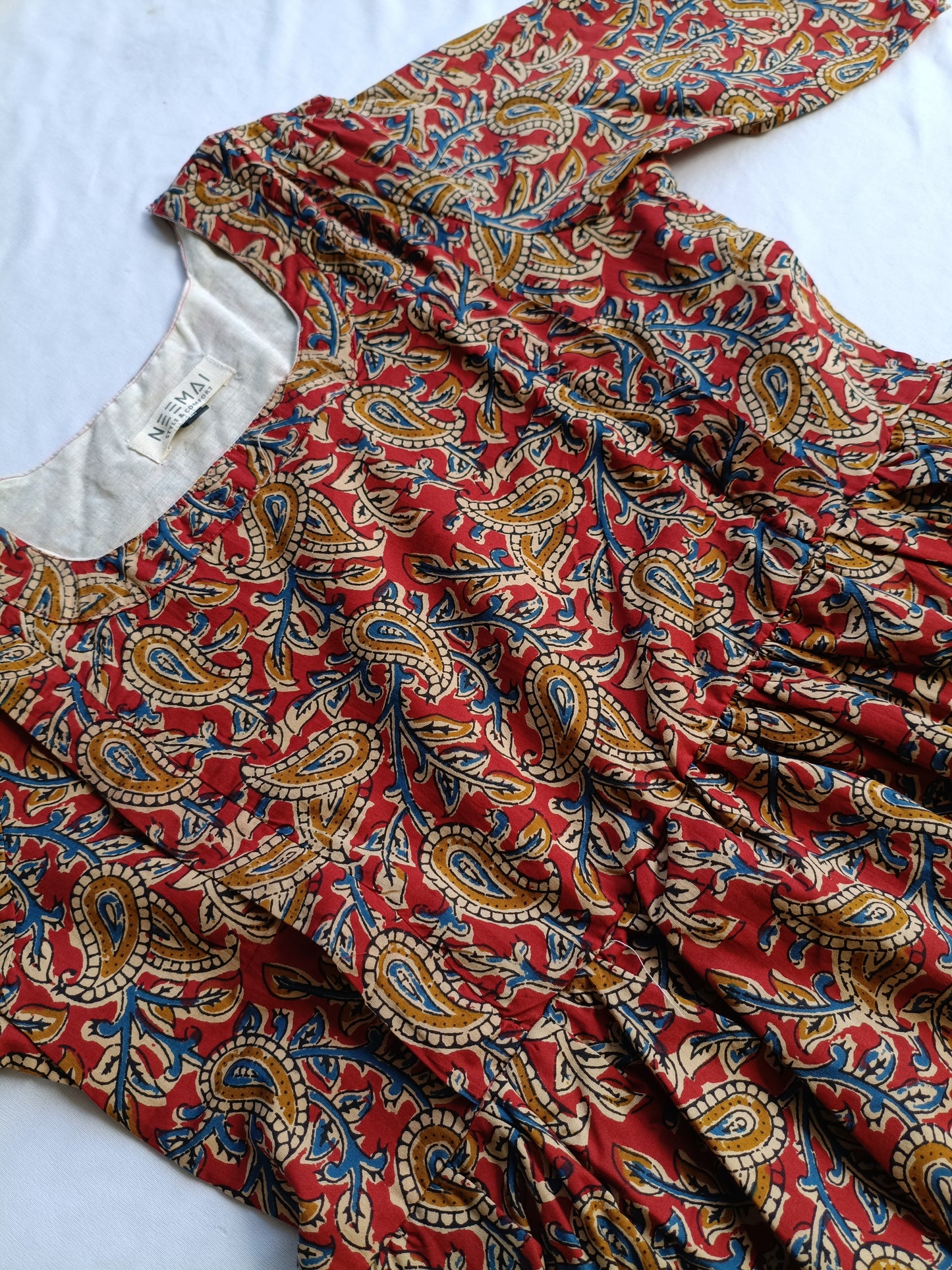 Cotton - Feeding/ Maternity Maxi/Gown - Cotton lining /Double side zip - Rust Red Kalamkari