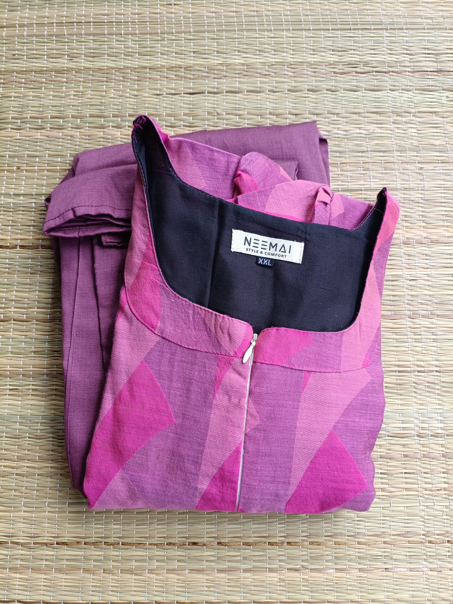 Raw silk Maternity Maxi/Gown in center zip - Festival Collection- Full cotton lining -pink with rose