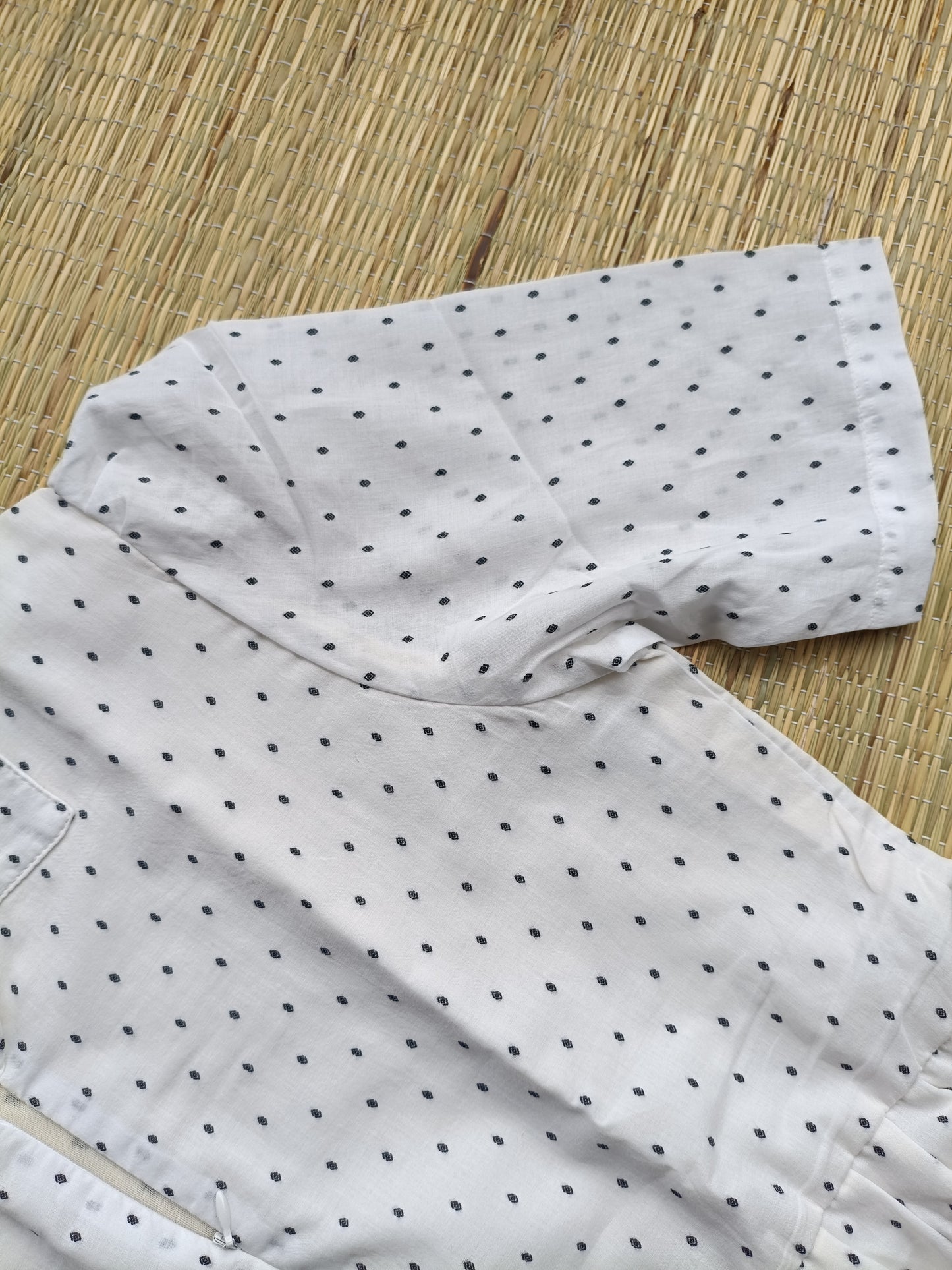 Handloom Cotton - Feeding/ Maternity Maxi/Gown - Cotton lining /Center zip -Collar White with black dots