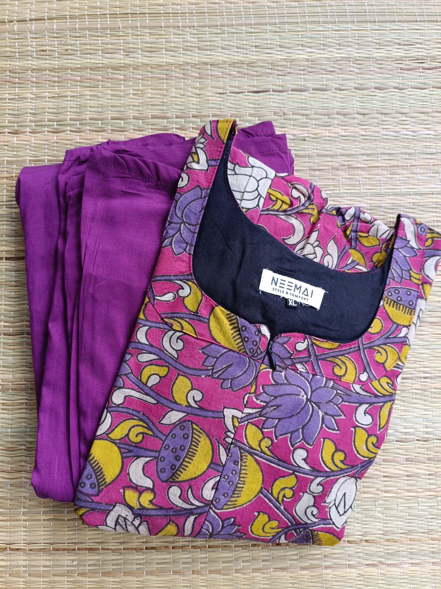 Cotton / Raw silk Maternity Maxi/Gown in center zip - Festival Collection- Full cotton lining - Violet with violet flower