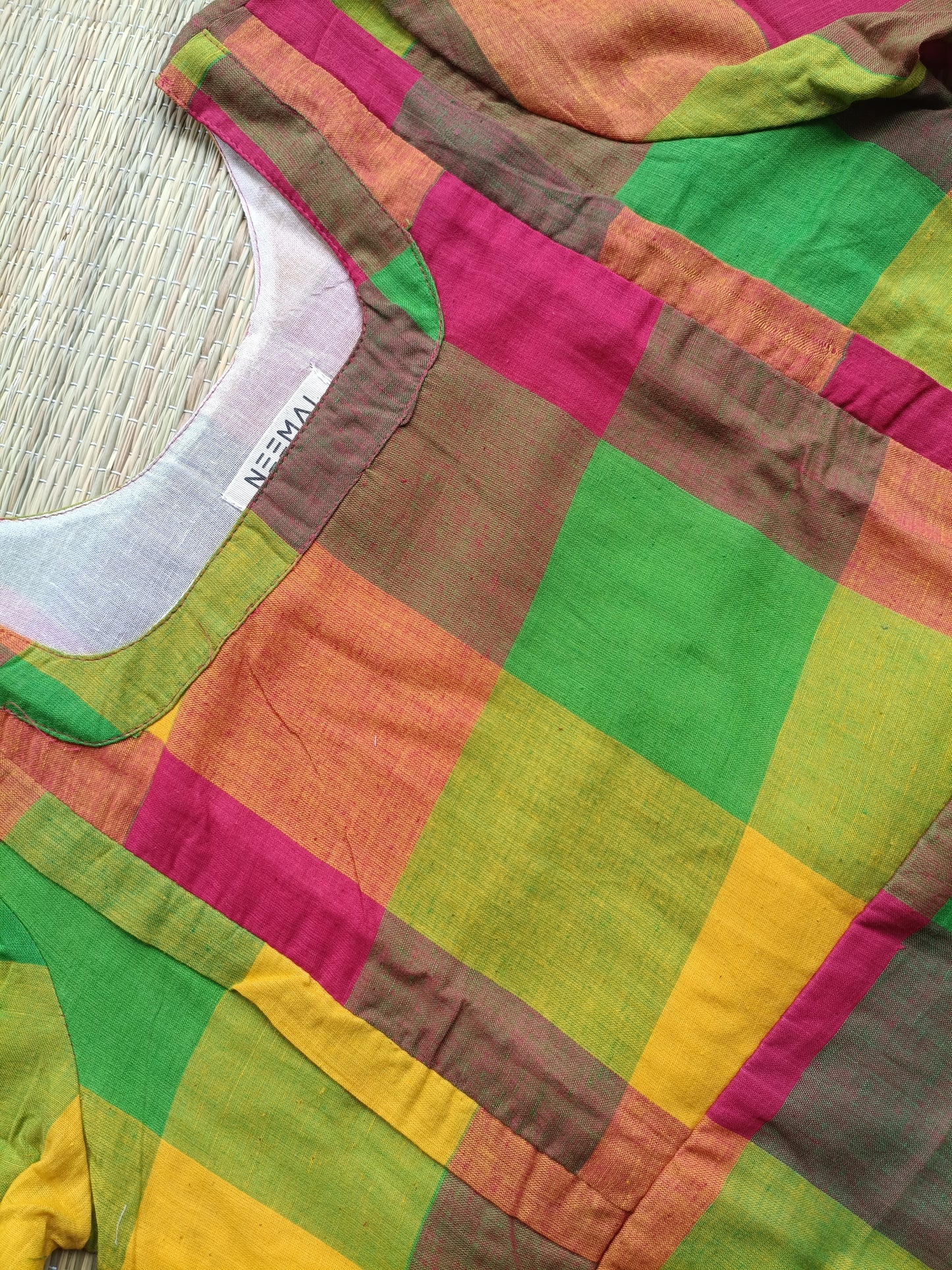 Madras check/ cotton Maternity 2 pc chudidhar set [ Top with double side zip, and Pant - Pink, Green and yellow