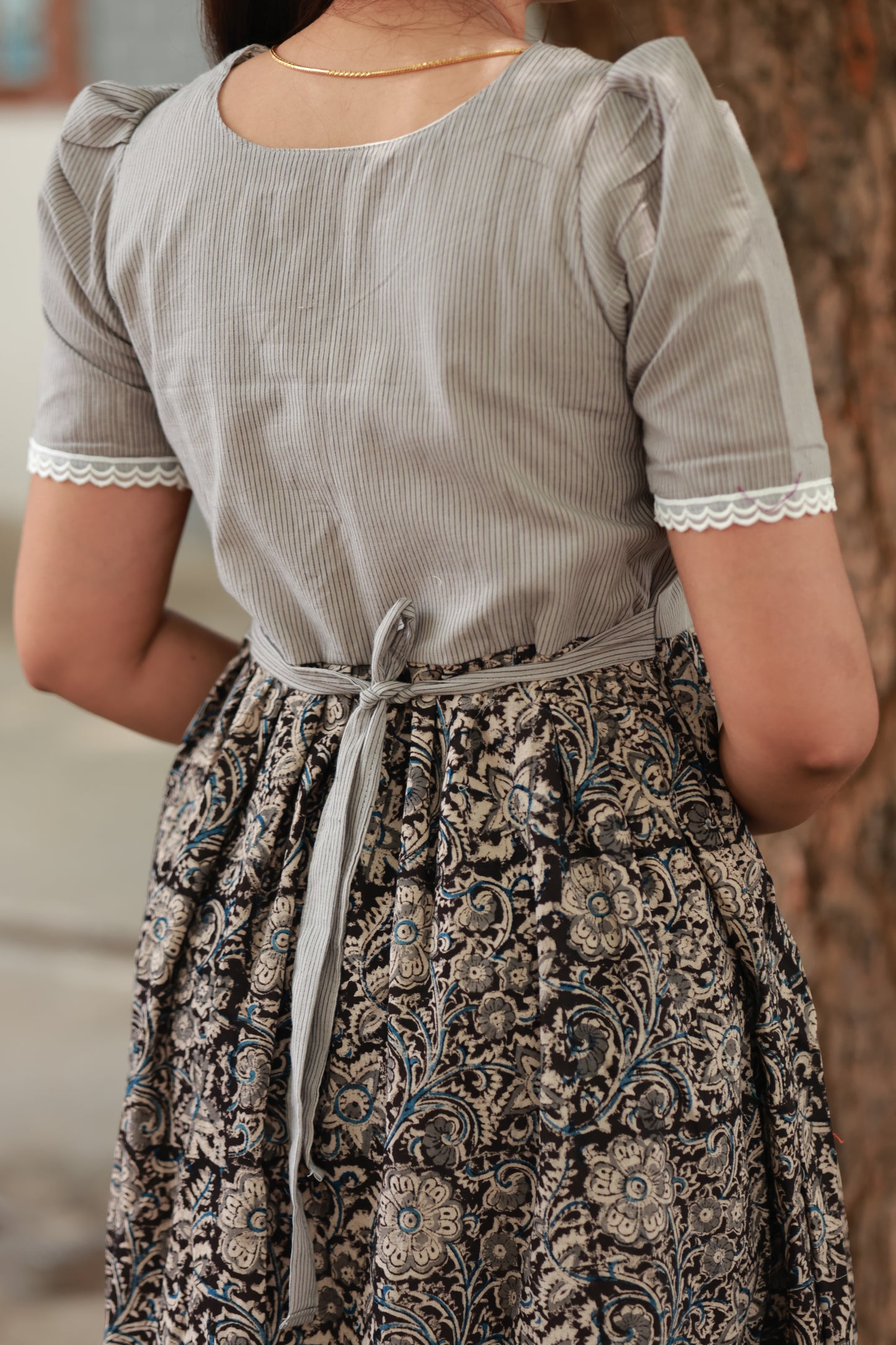 Kalamkari Cotton - Feeding/Maternity- Maxi/Gowns- Adjustable back knot design, Easy fit adjustment during maternity.