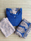 Block printed kalamkari cotton Maternity 3 pc chudidhar set [ Top with center zip, pant and dupatta] - Blue  Kalamkari