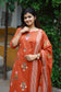Pure Cotton/Maternity 3 pc chudidhar set [ A line Top with double side zip, pant and dupatta] - Earthy red ( No side open top)