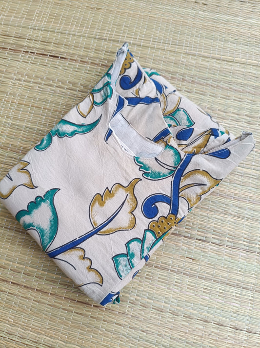 Kalamkari Cotton Maternity Feeding Gown/ Maxi / double side zip– green lotus