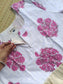 Cotton / Raw silk Maternity Maxi/Gown in center zip - Festival Collection- Full cotton lining - white with pink flower
