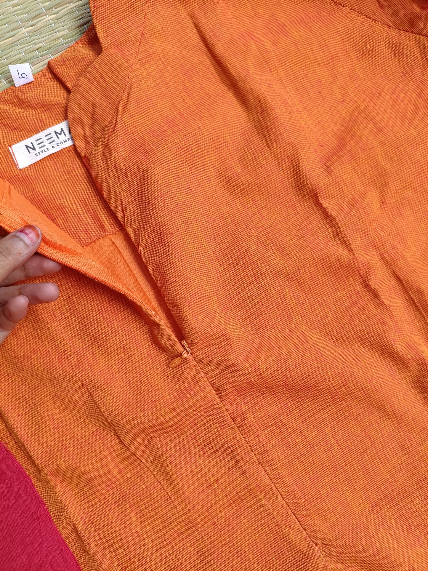Handloom cotton Maternity 3 pc chudidhar set [ Top with center zip, pant and dupatta] -   Orange