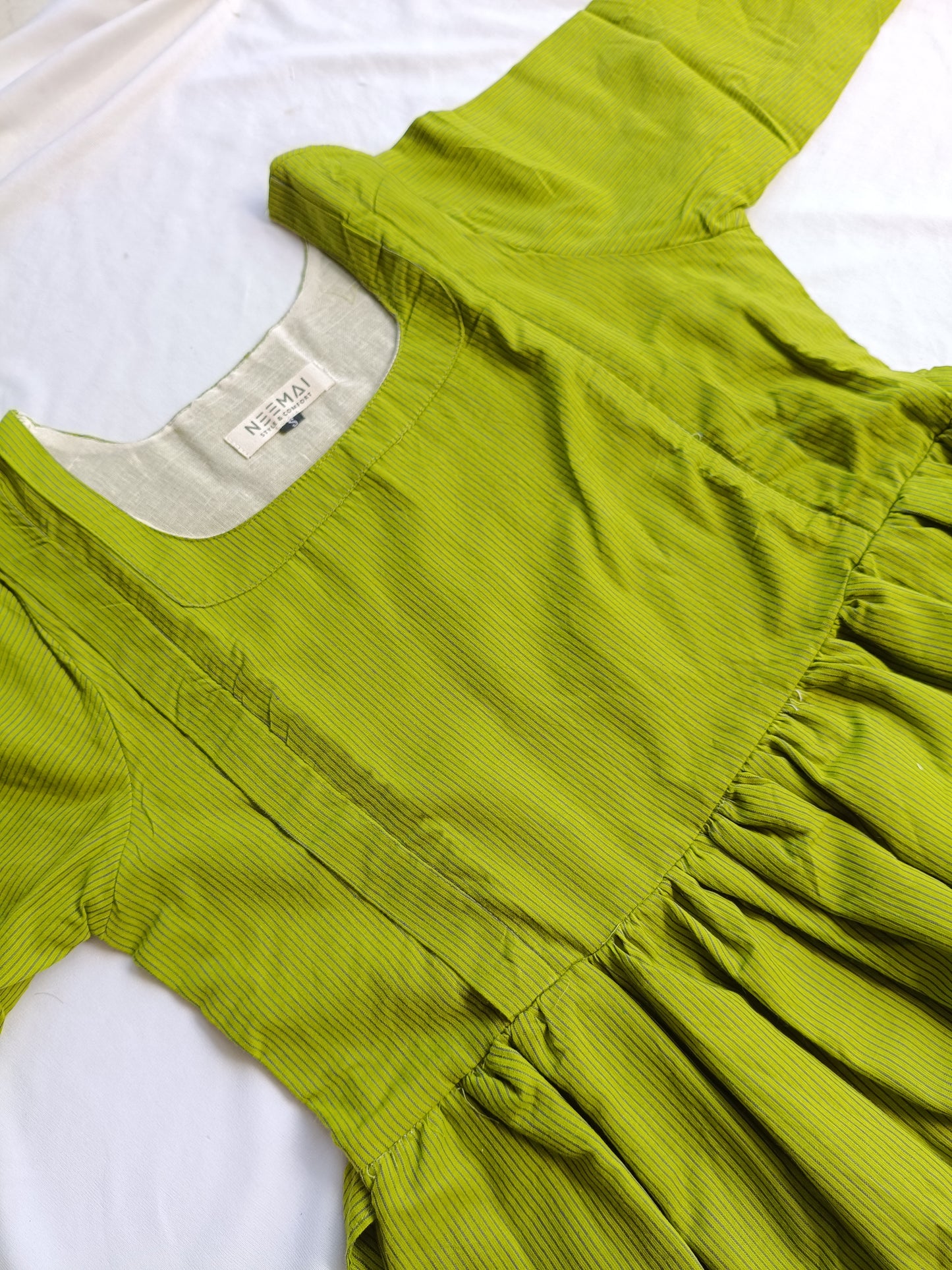 Prewashed Handloom Cotton - Feeding/ Maternity Maxi/Gown - Cotton lining /Double side zip - Green Stripe
