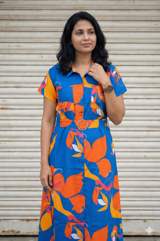 Shirt Dress - Maternity / Feeding - Scan friendly - All buttons openable with belt - Rainbow Dress