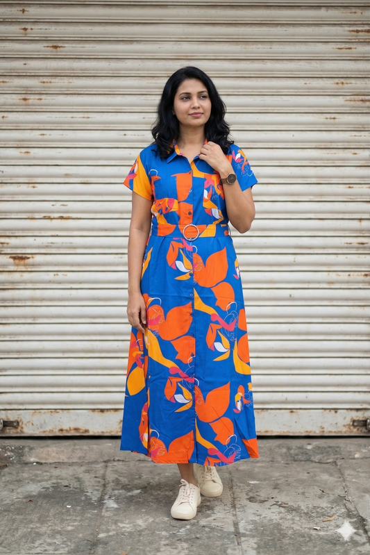 Shirt Dress - Maternity / Feeding - Scan friendly - All buttons openable with belt - Rainbow Dress